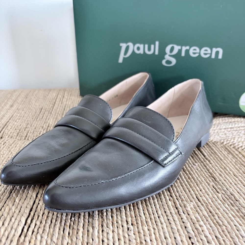 Paul Green Nori Flat Black Leather Loafers Womens 8.5 M Penny Slip-On 10114